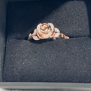 Zales Enchanted Disney Belle 1/10 CT. T.W. Diamond Rose Ring in 10K Rose Gold …
